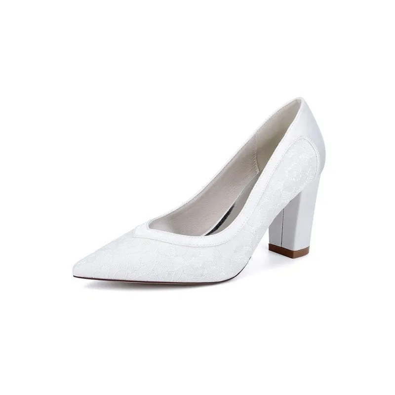 Lace High Heels with Wooden Heel