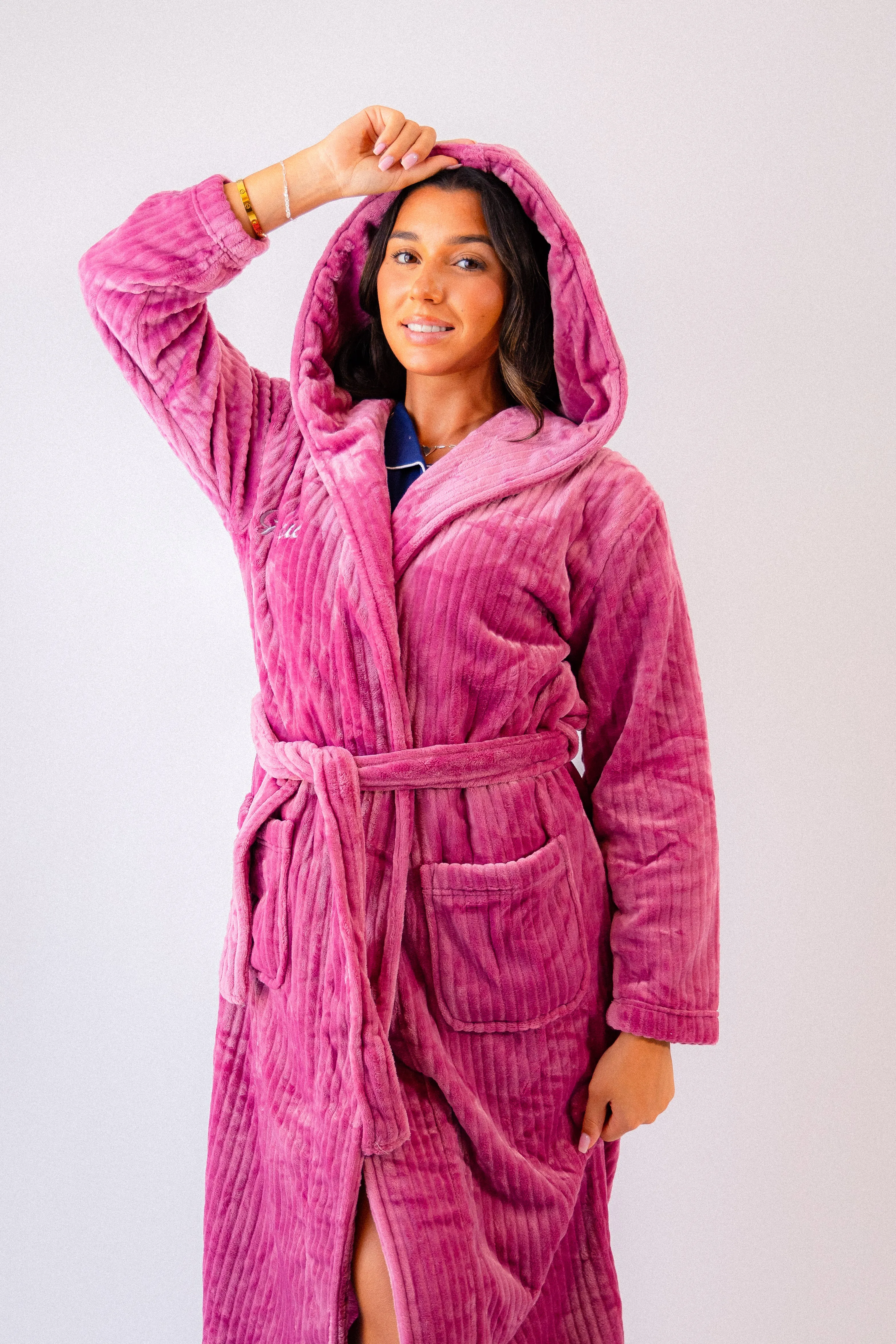 Ladies luxury ribbed fleece personalised dressing gown