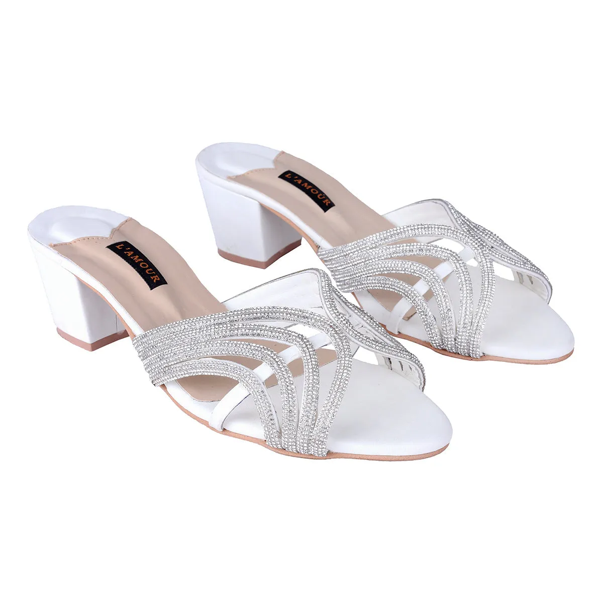 Leena Block Heels - White - Block Heels by L'amour