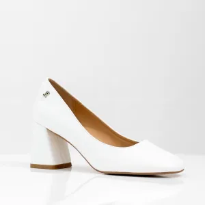 Lopa 7cm block heel PU court shoe white