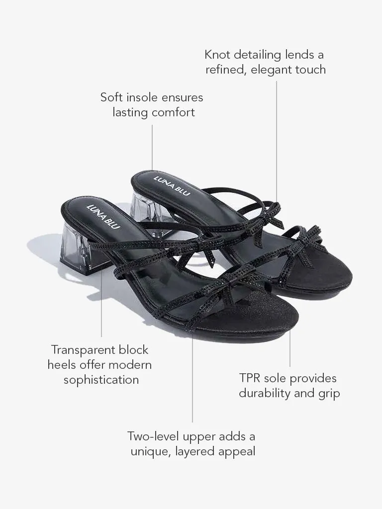 LUNA BLU Black Multi-Strap Block Sandals