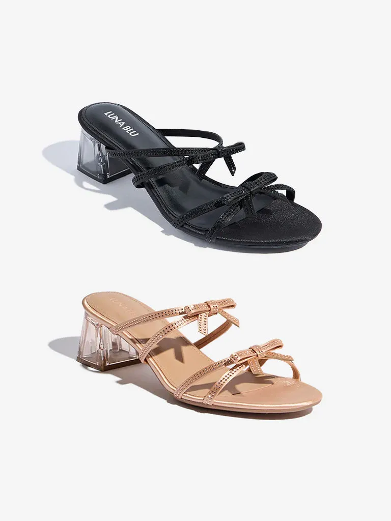 LUNA BLU Black Multi-Strap Block Sandals