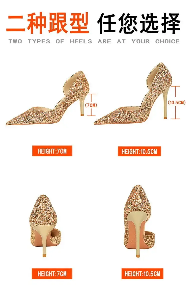 Luxury Heels For Women Wholesale Woman High Heel Shoes Glitter Pointed Toe Heels Sexy Night Club Pumps Lady Office Shoes Pumps