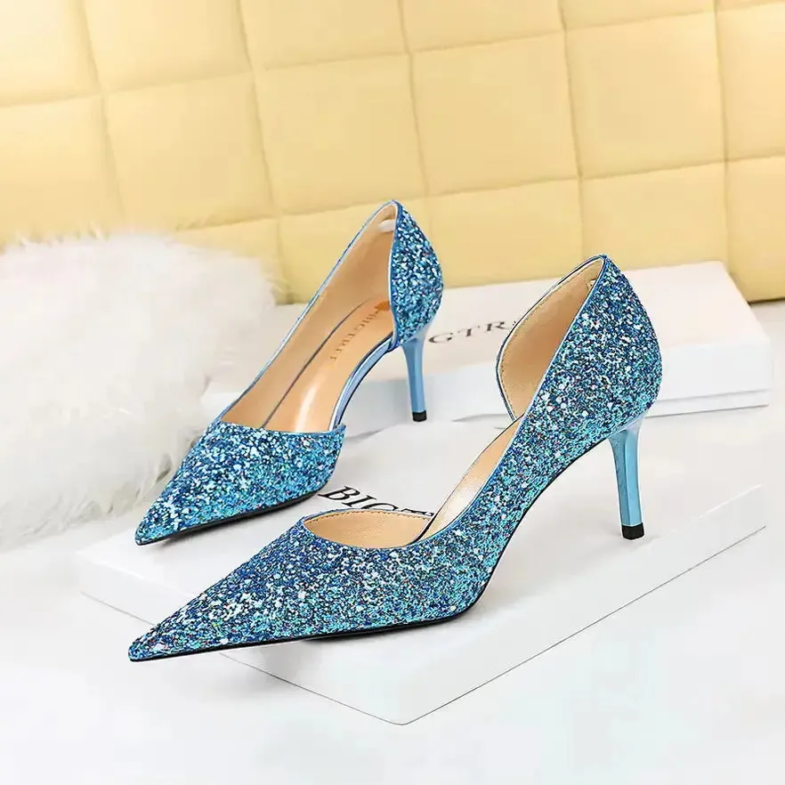 Luxury Heels For Women Wholesale Woman High Heel Shoes Glitter Pointed Toe Heels Sexy Night Club Pumps Lady Office Shoes Pumps