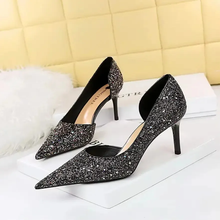 Luxury Heels For Women Wholesale Woman High Heel Shoes Glitter Pointed Toe Heels Sexy Night Club Pumps Lady Office Shoes Pumps