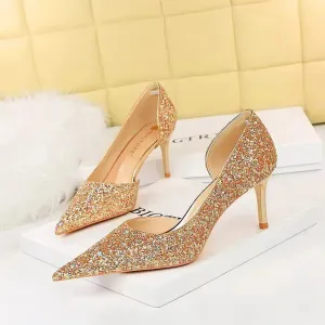 Luxury Heels For Women Wholesale Woman High Heel Shoes Glitter Pointed Toe Heels Sexy Night Club Pumps Lady Office Shoes Pumps