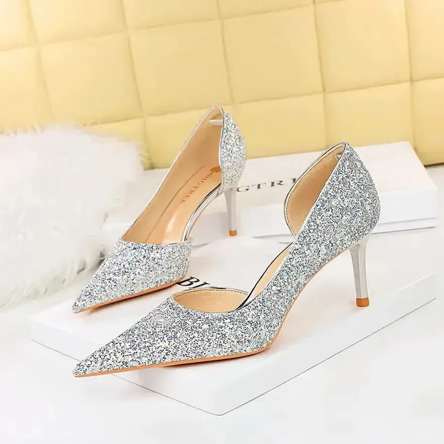 Luxury Heels For Women Wholesale Woman High Heel Shoes Glitter Pointed Toe Heels Sexy Night Club Pumps Lady Office Shoes Pumps