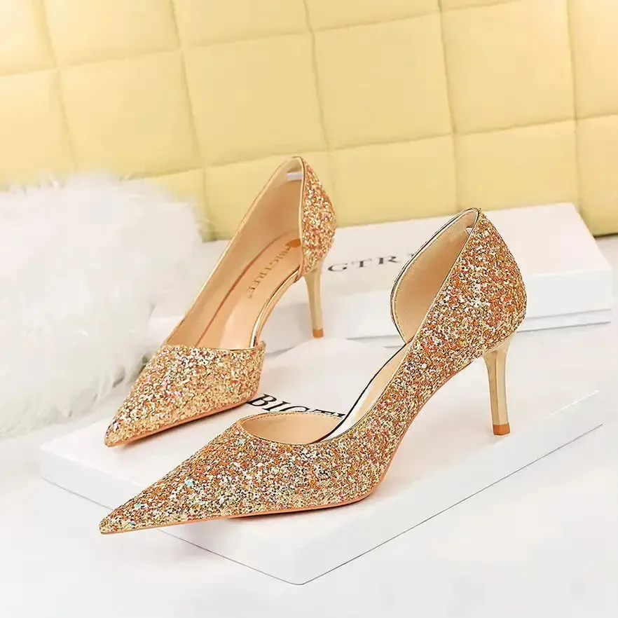 Luxury Heels For Women Wholesale Woman High Heel Shoes Glitter Pointed Toe Heels Sexy Night Club Pumps Lady Office Shoes Pumps