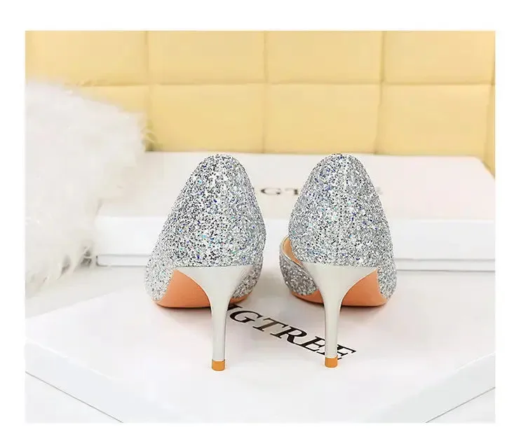 Luxury Heels For Women Wholesale Woman High Heel Shoes Glitter Pointed Toe Heels Sexy Night Club Pumps Lady Office Shoes Pumps