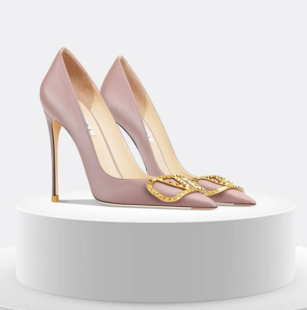 Luxury Malory Buckle Embellished Leather Pumps