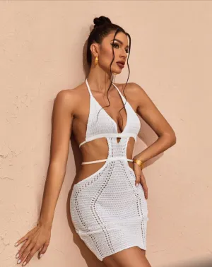 Luxury White crochet short dress