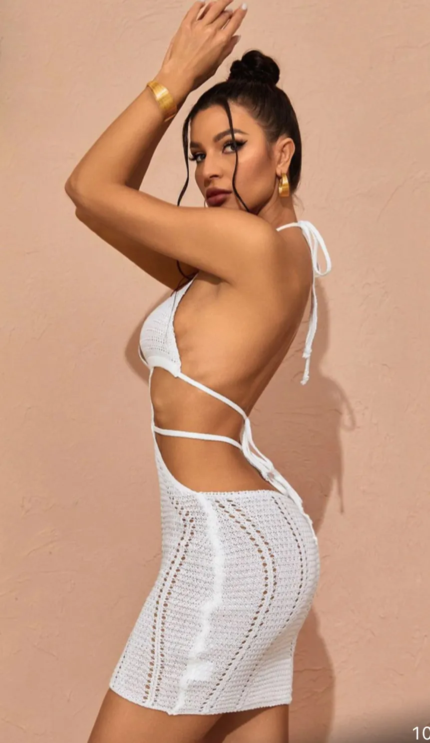 Luxury White crochet short dress