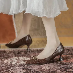 Luxury Women White Low Heels Sandals Designer Kitten High Heels Stone Pattern Vintage Office Ladies Party Shoes