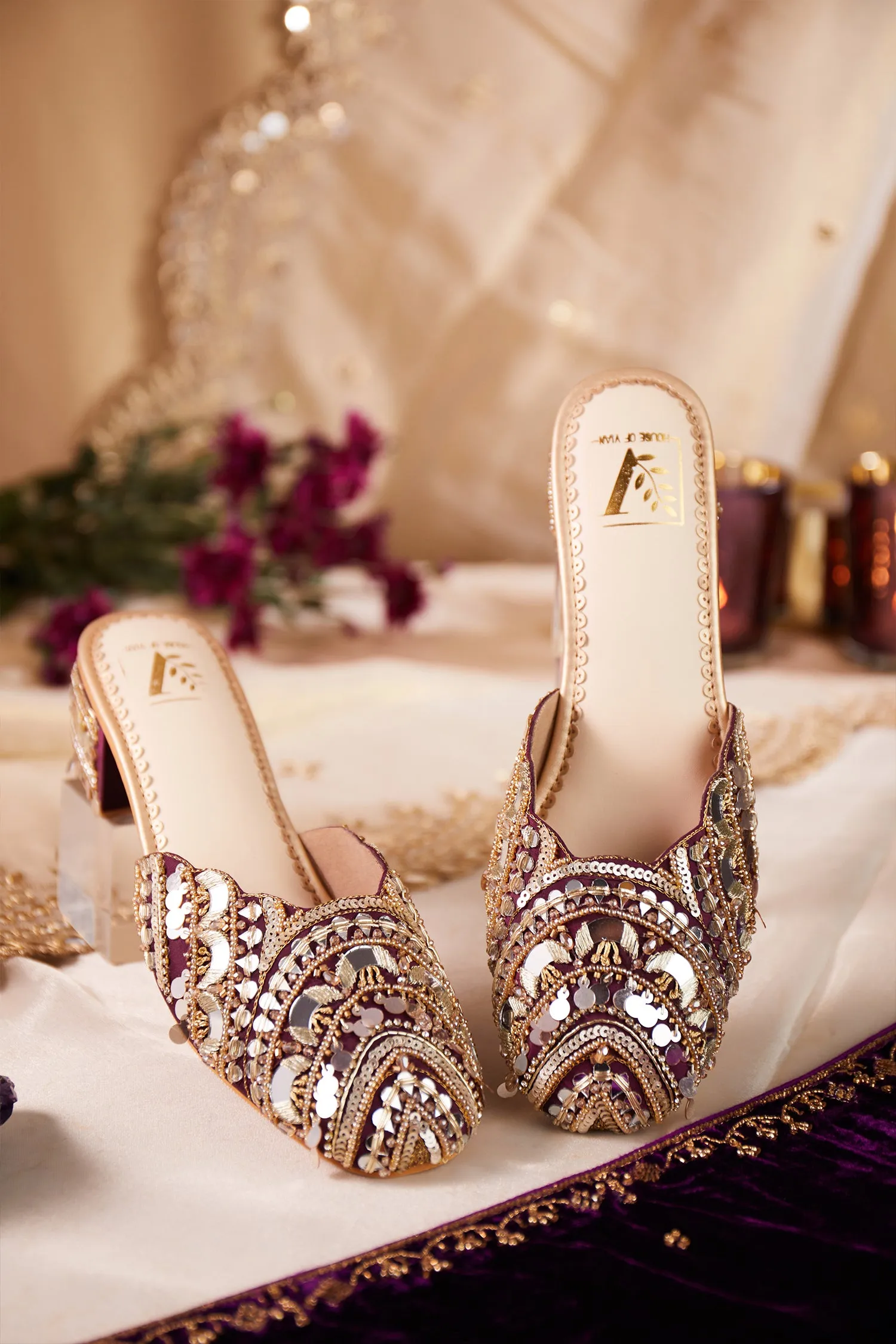 Mahnaaz Wine Mule Heels