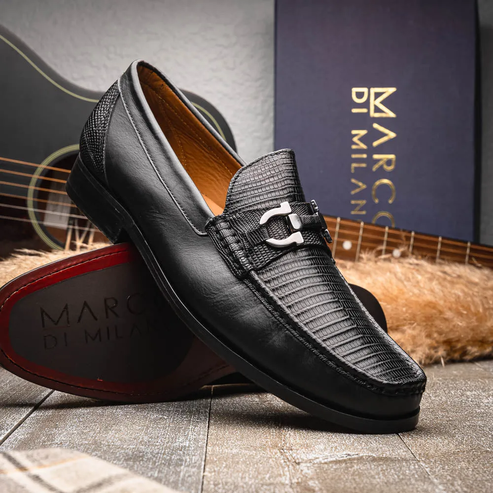 Marco Di Milano Enzo in Black Lizard Loafers