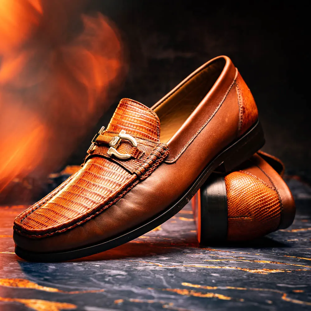 Marco Di Milano Enzo in Cognac Lizard Bit Loafers