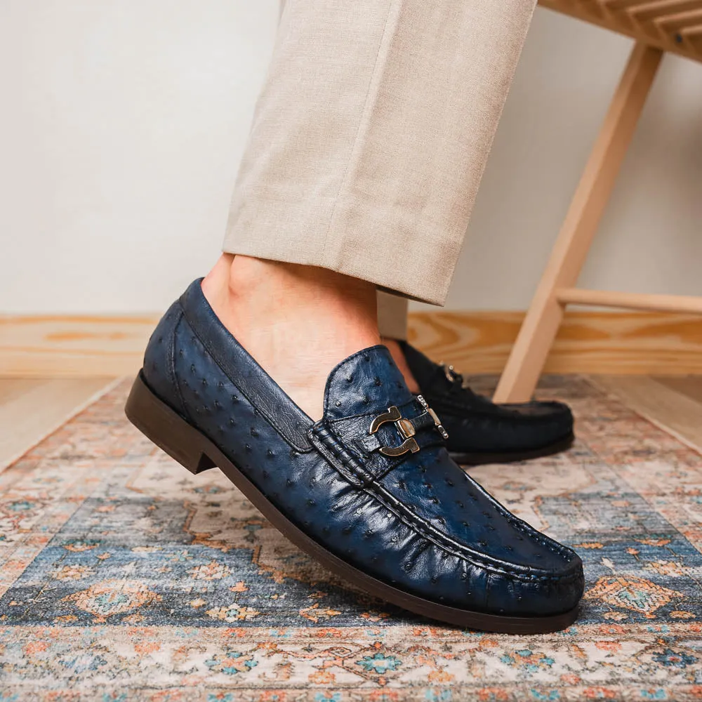 Marco Di Milano Ferrioni in Navy Ostrich Bit Loafers