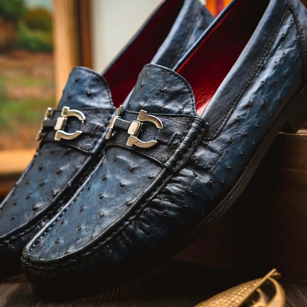Marco Di Milano Ferrioni in Navy Ostrich Bit Loafers