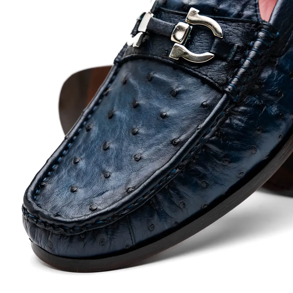 Marco Di Milano Ferrioni in Navy Ostrich Bit Loafers