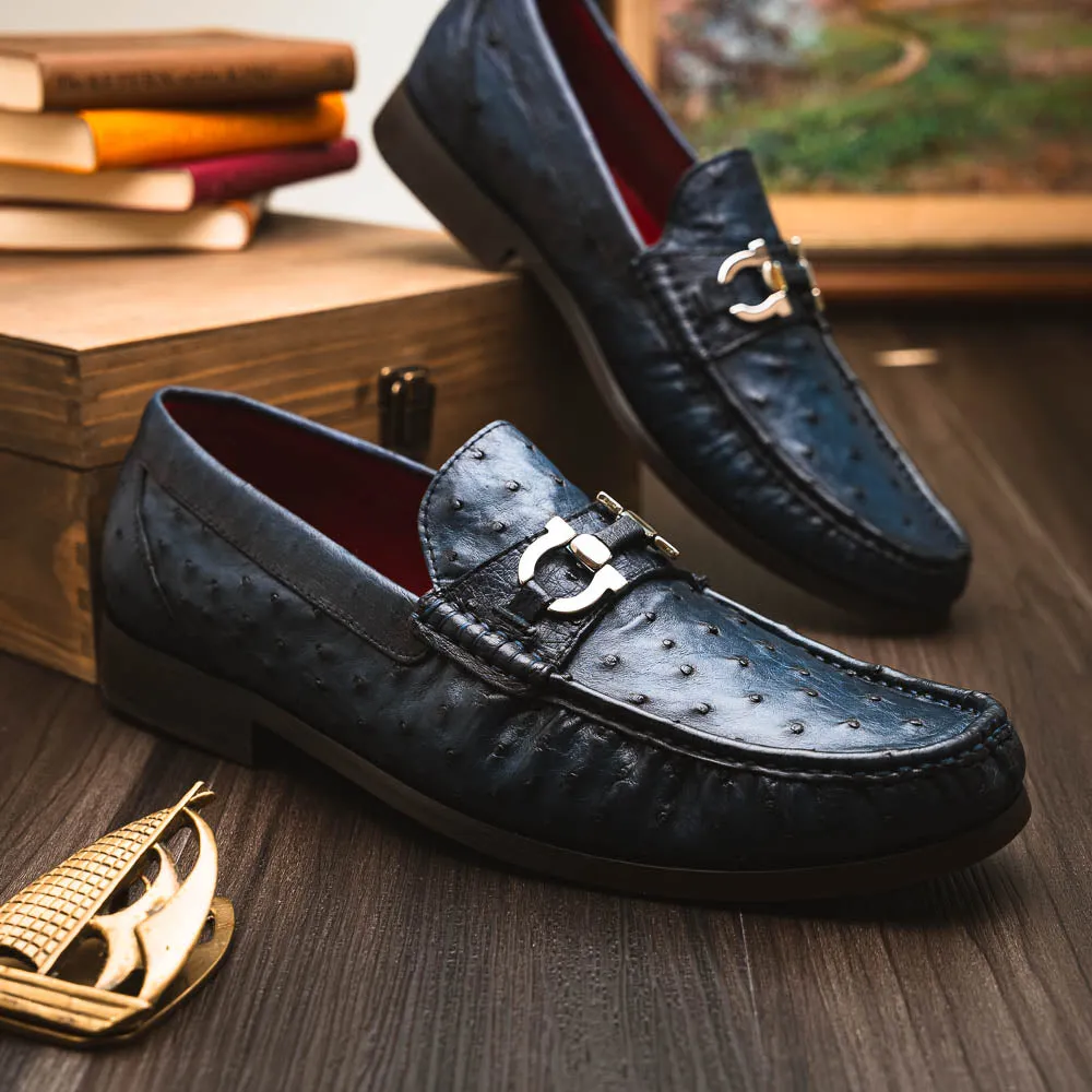 Marco Di Milano Ferrioni in Navy Ostrich Bit Loafers