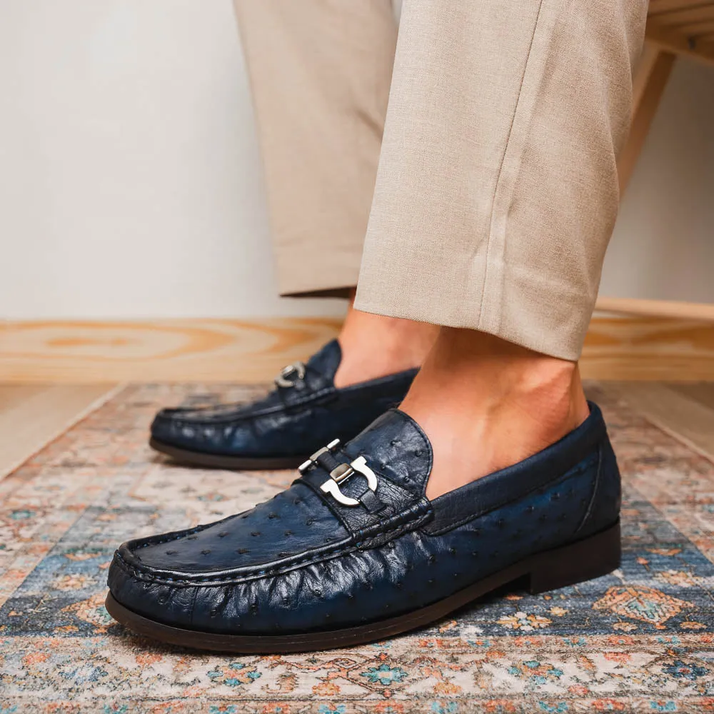Marco Di Milano Ferrioni in Navy Ostrich Bit Loafers