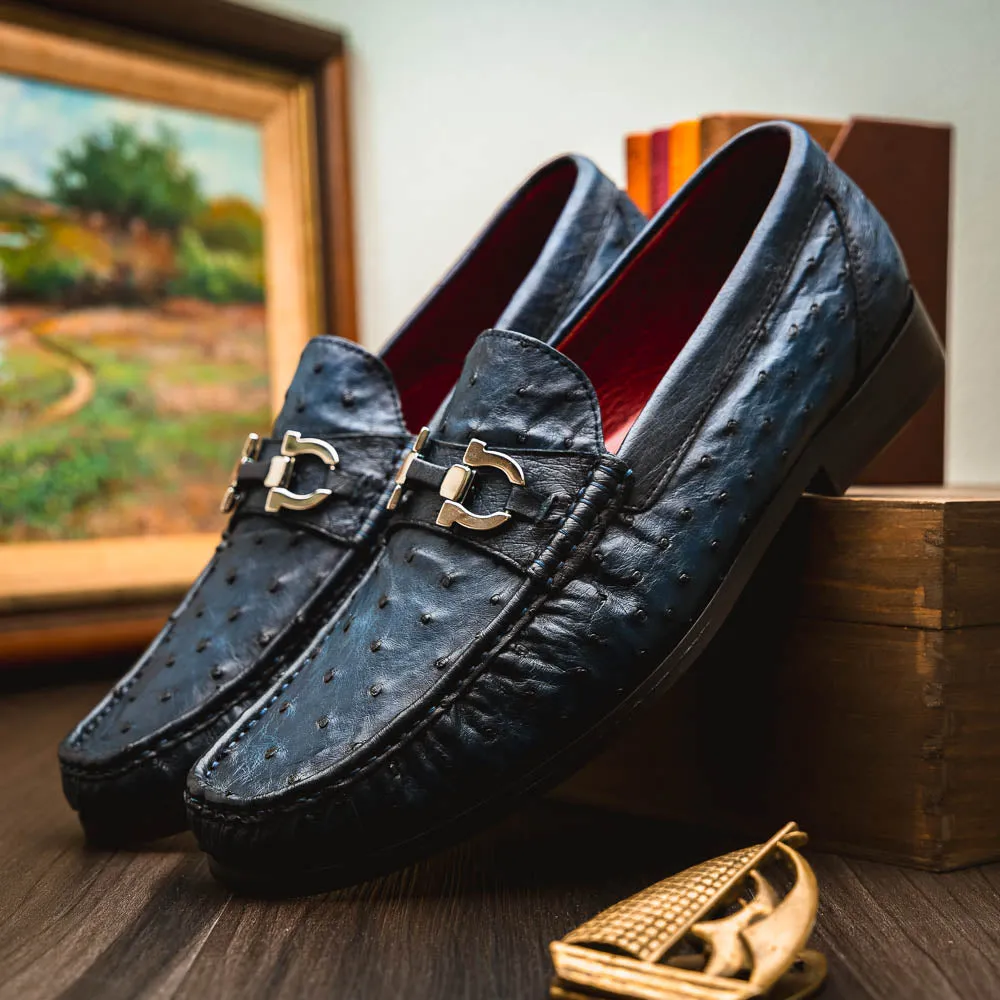 Marco Di Milano Ferrioni in Navy Ostrich Bit Loafers