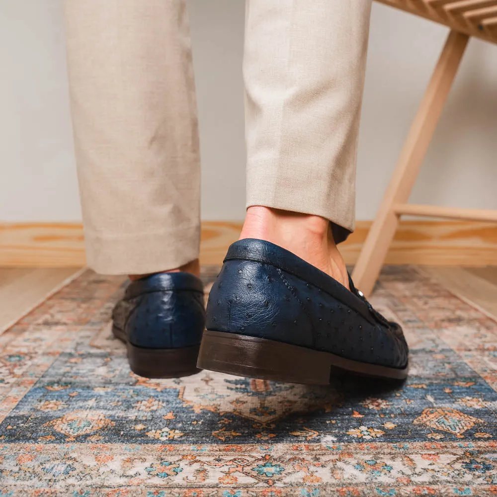 Marco Di Milano Ferrioni in Navy Ostrich Bit Loafers