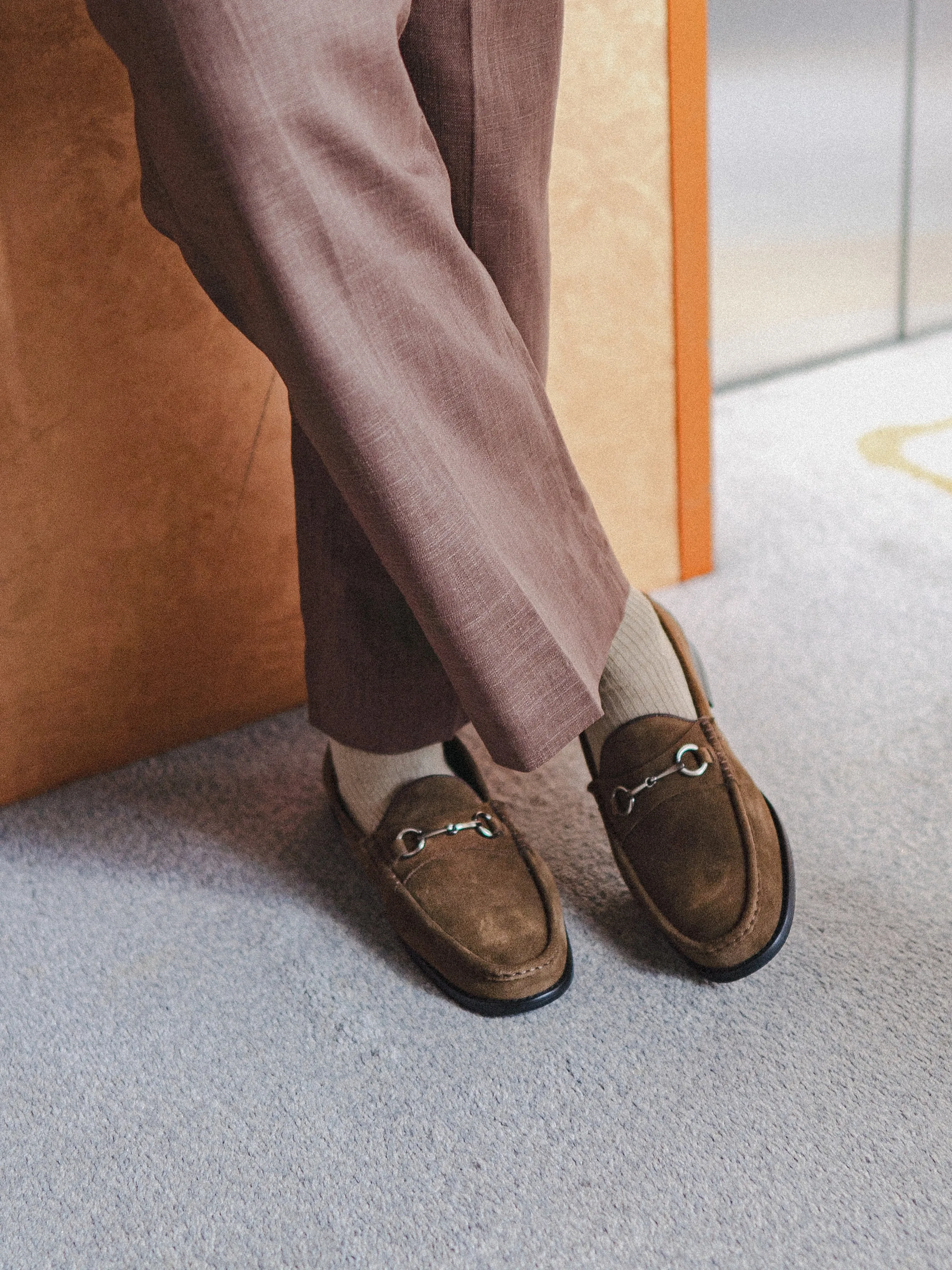 Mario Horsebit Moccasin Loafer - Khakis Suede Leather (Silver Buckle)