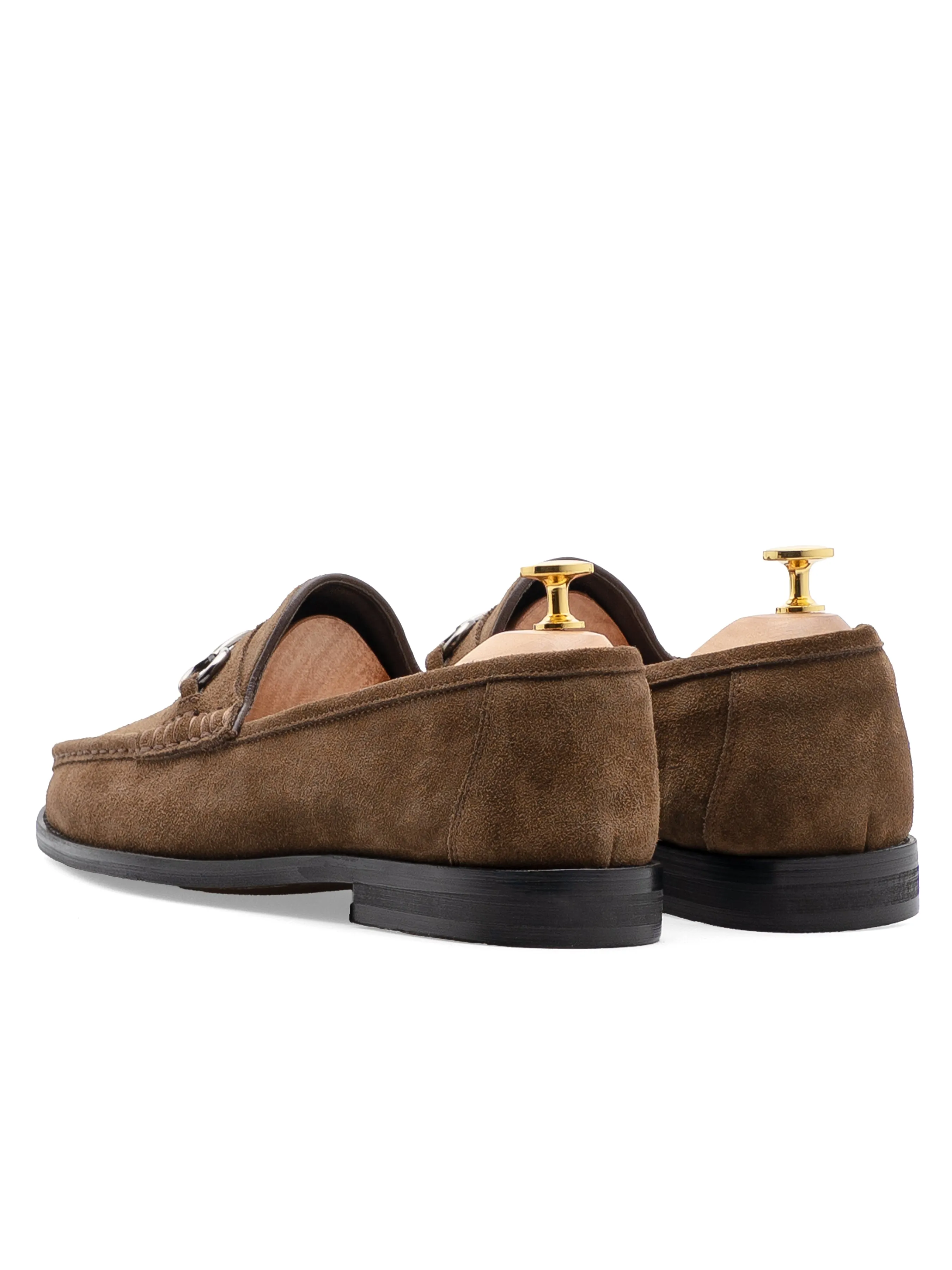 Mario Horsebit Moccasin Loafer - Khakis Suede Leather (Silver Buckle)