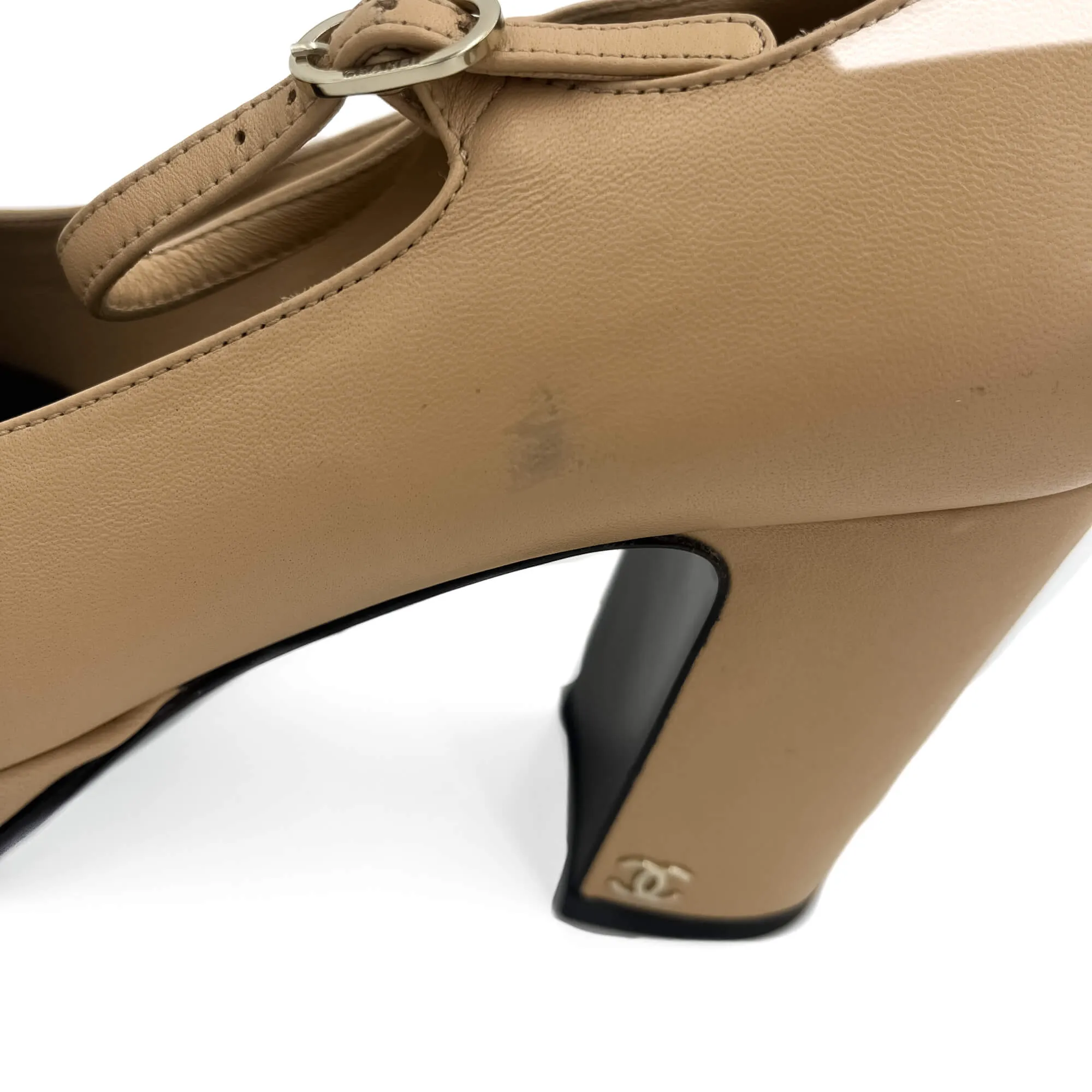 Mary Janes Lambskin Leather Shoes Beige & Black - size 38.5 EU
