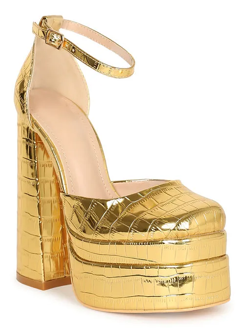 Medusa's Kiss- Gold snake skin texture platforms