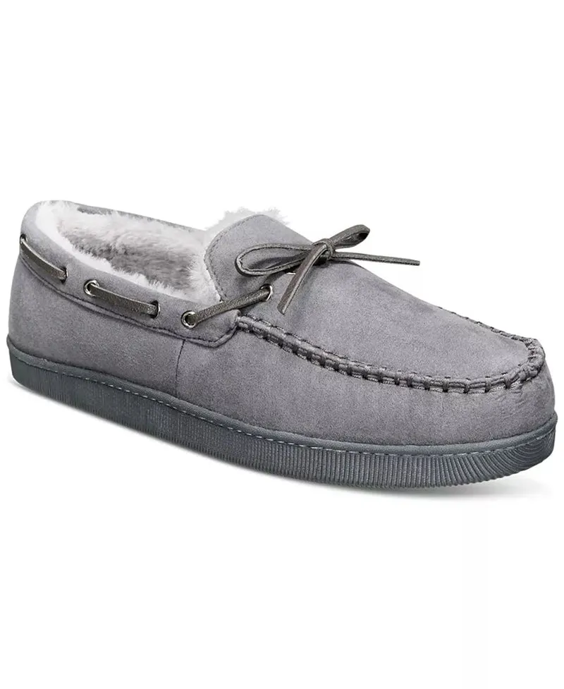 Men'S Faux-Suede Moccasin Slippers with Faux-Fur Lining, Created for Macy'S