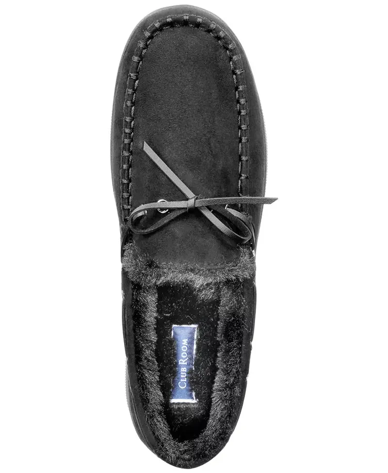 Men'S Faux-Suede Moccasin Slippers with Faux-Fur Lining, Created for Macy'S