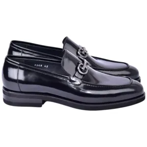 Men’s Glossy Finish Black Low Cut Buckle Round Toe Loafer By Corrente