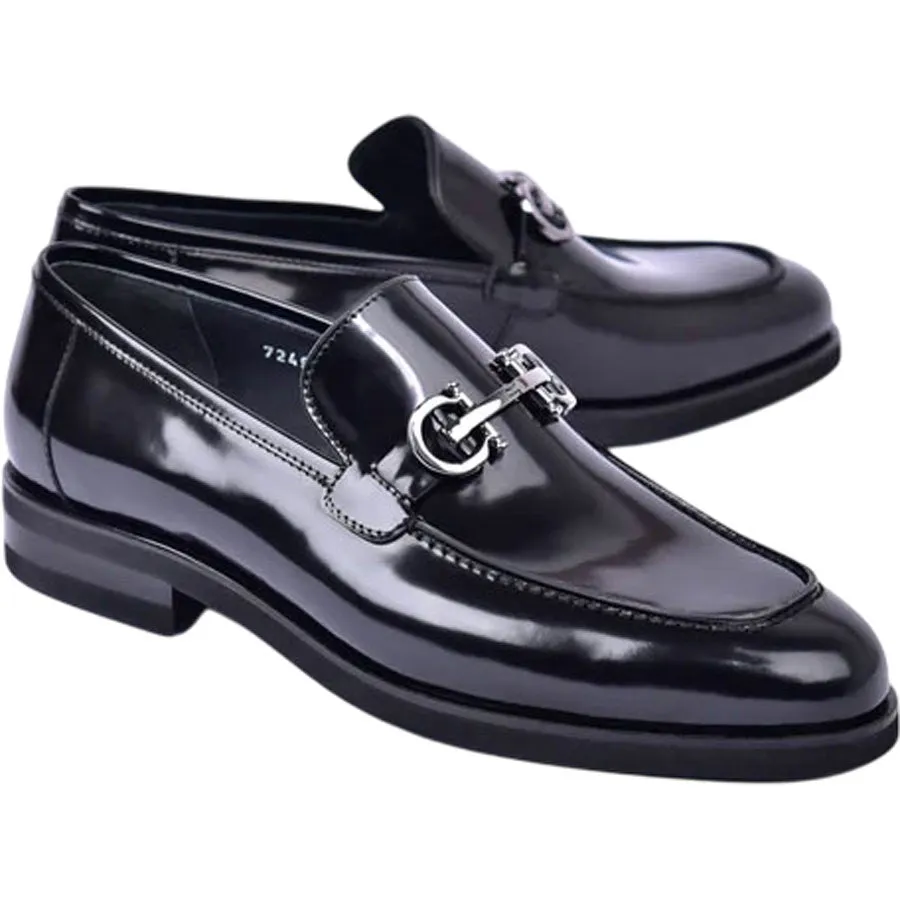 Men’s Glossy Finish Black Low Cut Buckle Round Toe Loafer By Corrente