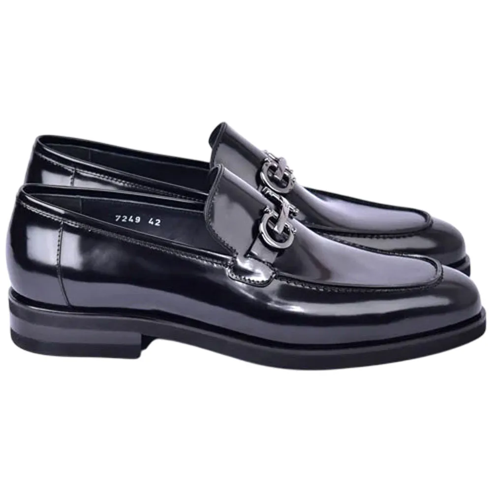 Men’s Glossy Finish Black Low Cut Buckle Round Toe Loafer By Corrente