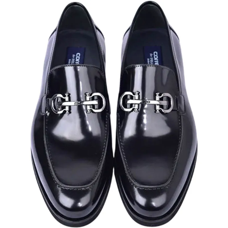 Men’s Glossy Finish Black Low Cut Buckle Round Toe Loafer By Corrente