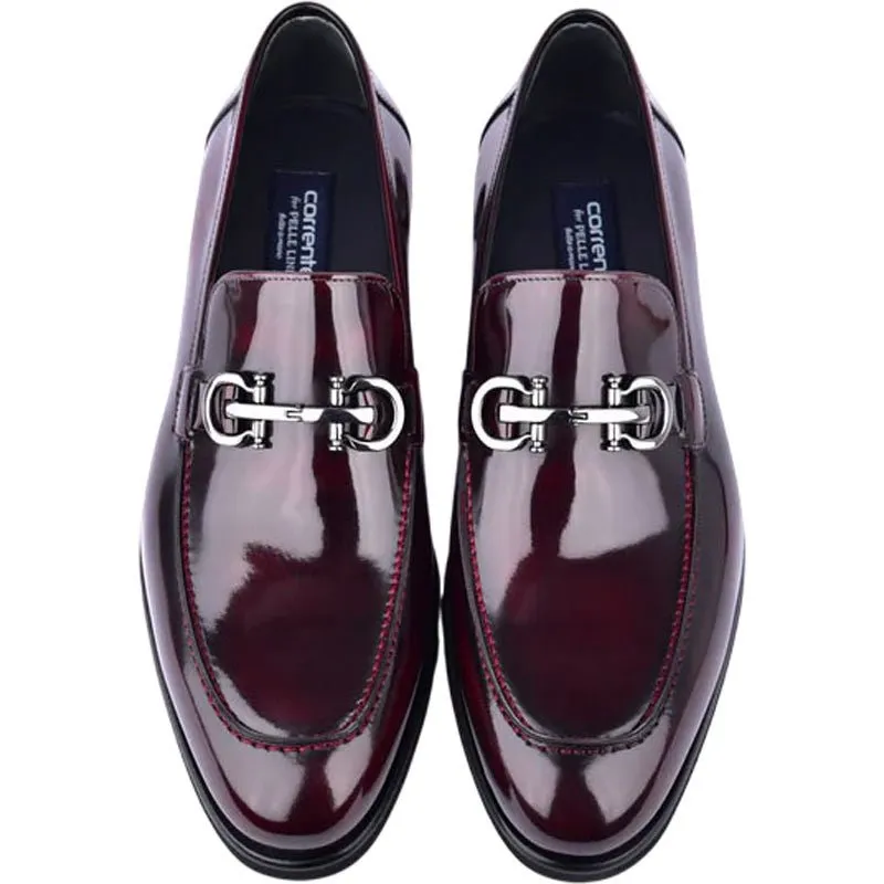 Men’s Glossy Finish Dark Burgundy Low Cut Buckle Round Toe Loafer By Corrente