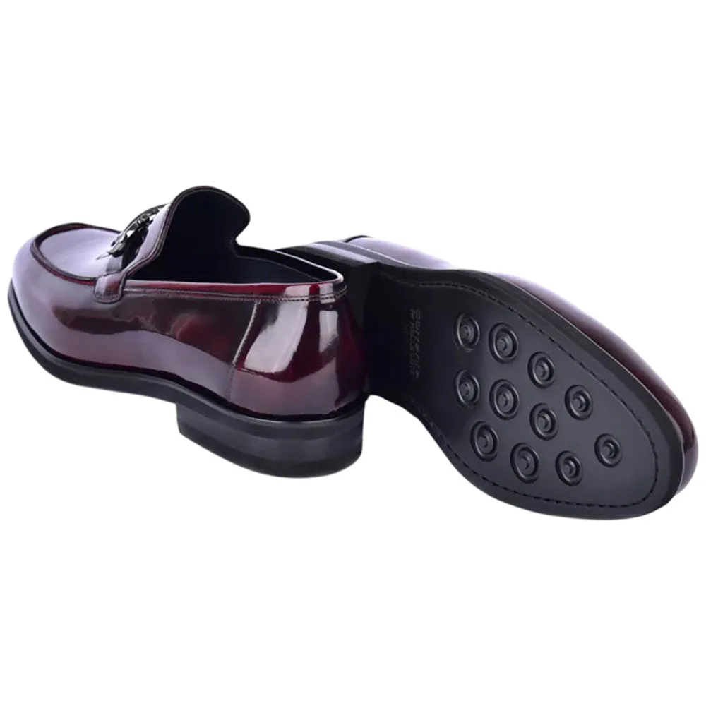 Men’s Glossy Finish Dark Burgundy Low Cut Buckle Round Toe Loafer By Corrente