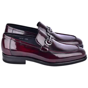 Men’s Glossy Finish Dark Burgundy Low Cut Buckle Round Toe Loafer By Corrente