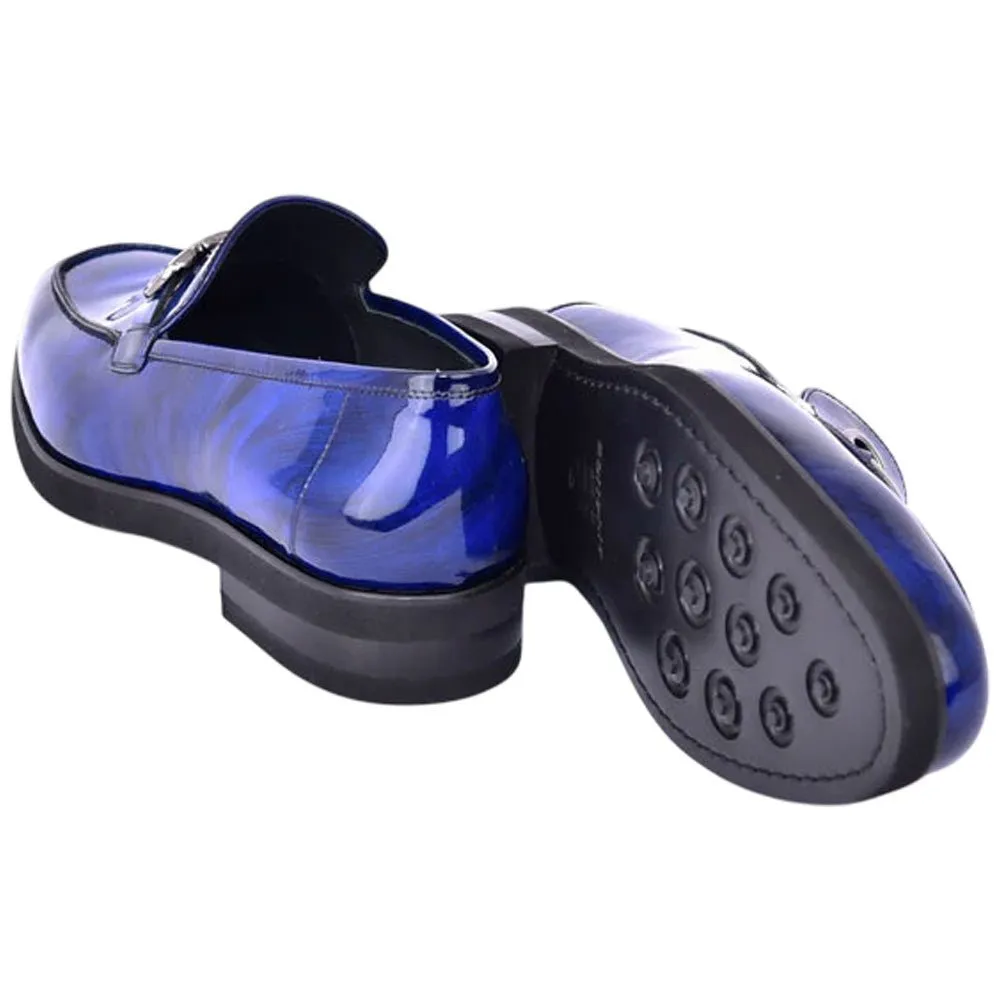 Men’s Glossy Finish Marble Blue Low Cut Buckle Round Toe Loafer By Corrente
