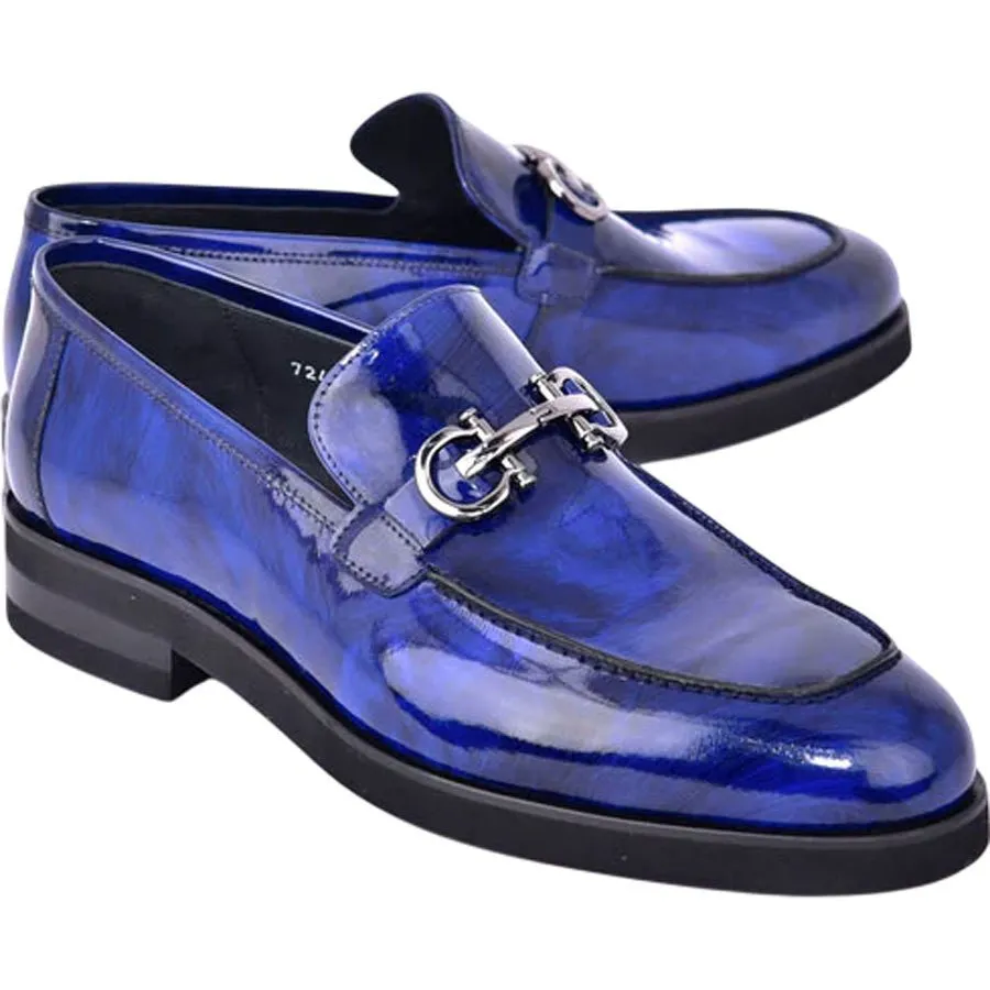 Men’s Glossy Finish Marble Blue Low Cut Buckle Round Toe Loafer By Corrente
