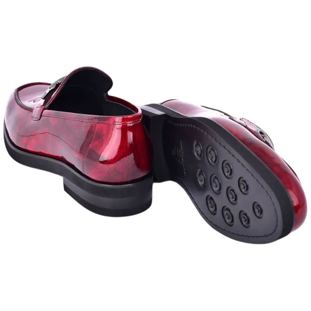Men’s Glossy Finish Marble Red Low Cut Buckle Round Toe Loafer By Corrente