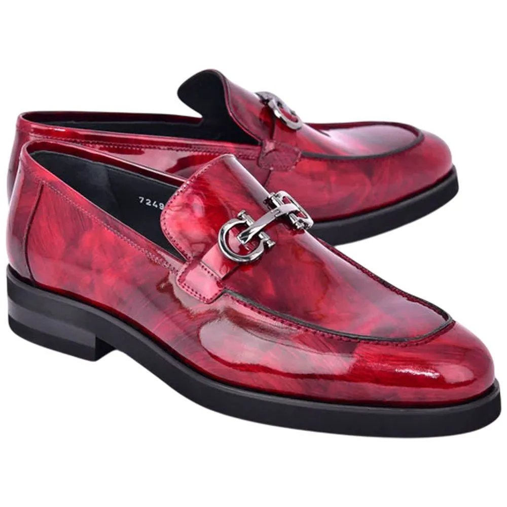 Men’s Glossy Finish Marble Red Low Cut Buckle Round Toe Loafer By Corrente