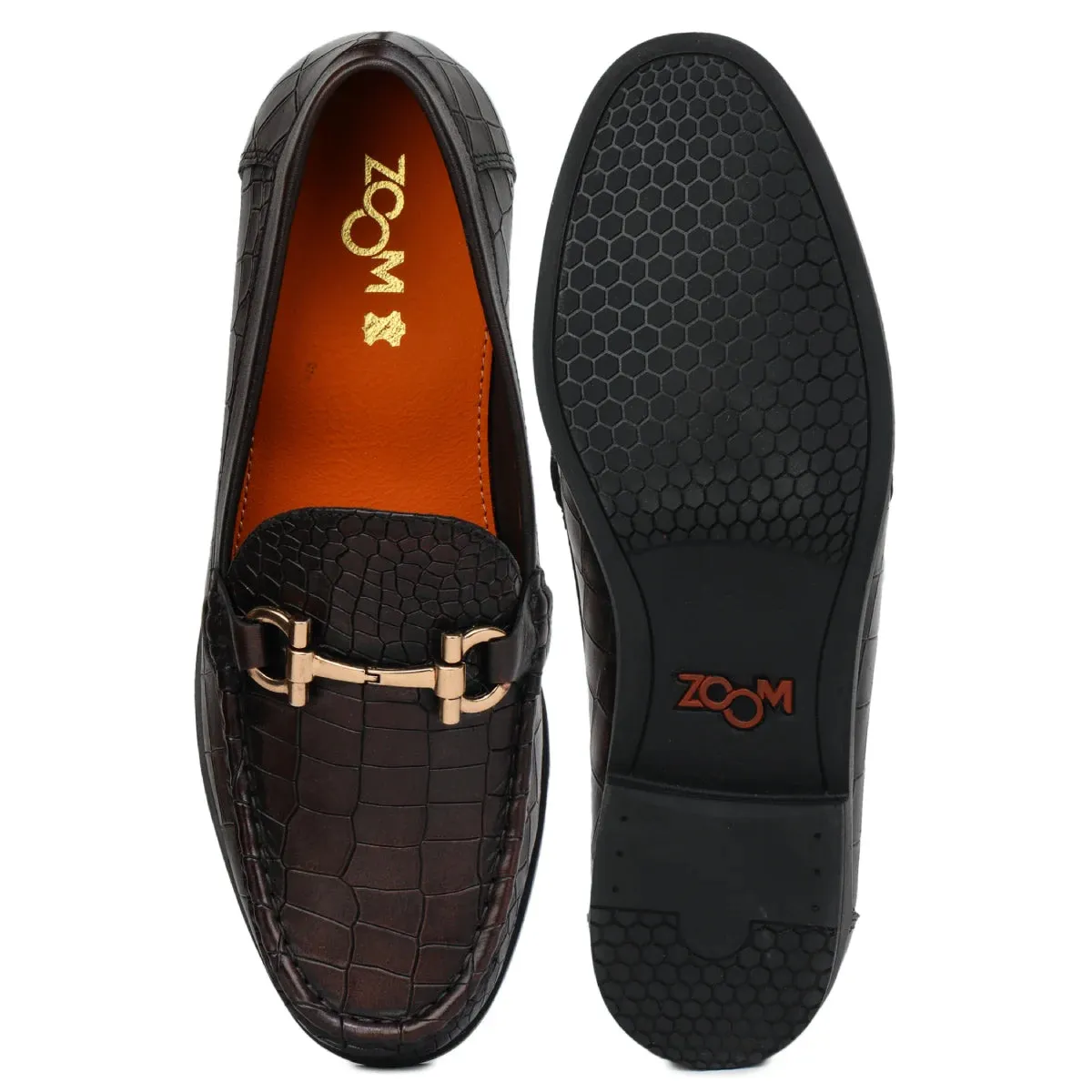 Men’s Leather Loafers 840 – Glossy Croc-Textured Slip-On Shoes