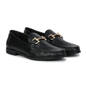 Men’s Leather Loafers 840 – Glossy Croc-Textured Slip-On Shoes