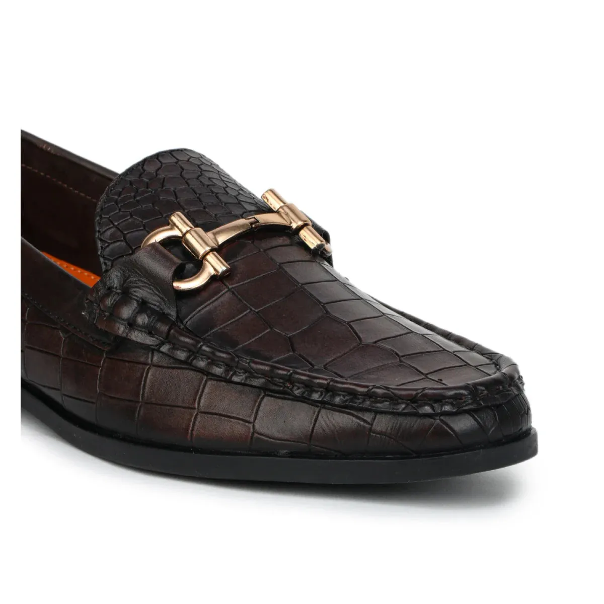 Men’s Leather Loafers 840 – Glossy Croc-Textured Slip-On Shoes
