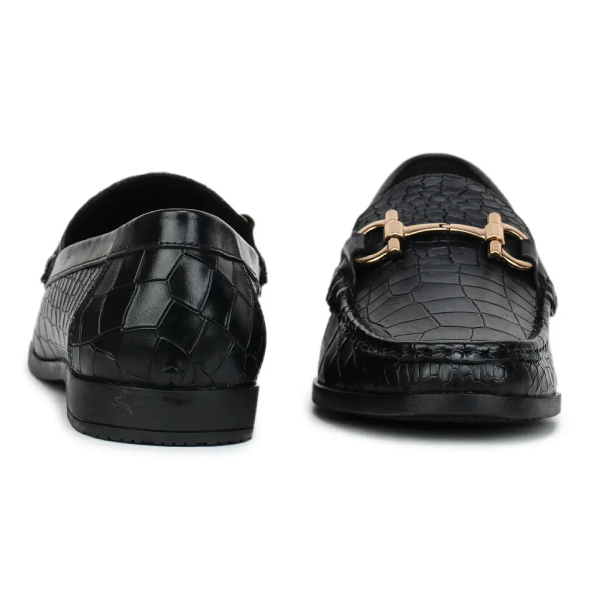 Men’s Leather Loafers 840 – Glossy Croc-Textured Slip-On Shoes