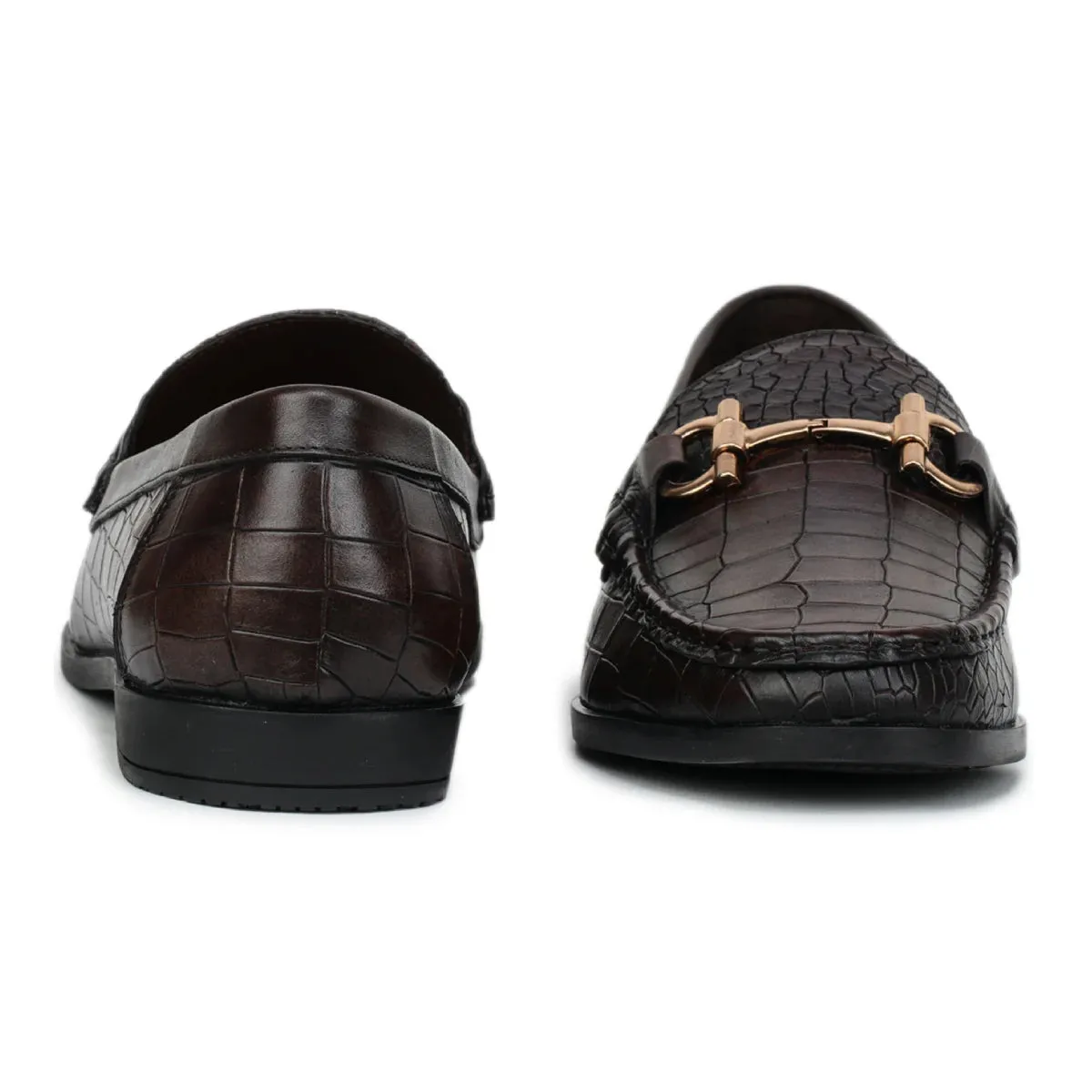 Men’s Leather Loafers 840 – Glossy Croc-Textured Slip-On Shoes