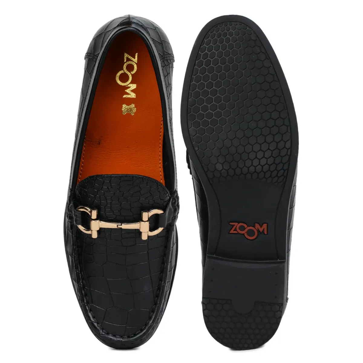 Men’s Leather Loafers 840 – Glossy Croc-Textured Slip-On Shoes